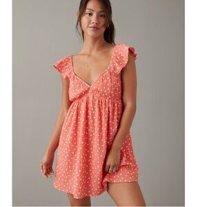 American Eagle Coral Polka Dot Dress
